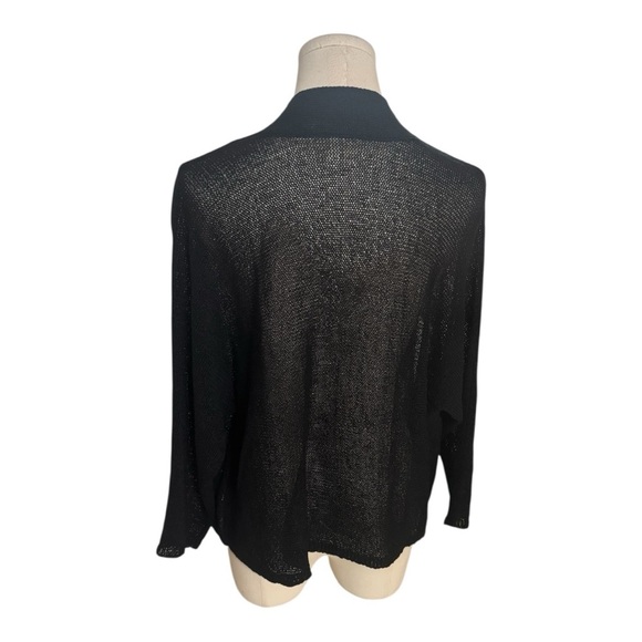 Eileen Fisher Linen‎ Blend Black Cardigan Sweater Lightweight Knit Size L Work - Picture 2 of 5